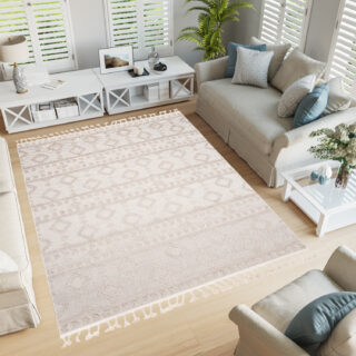 Dywan Timber Indoor Outdoor Beżowy Etniczny z Frędzlami