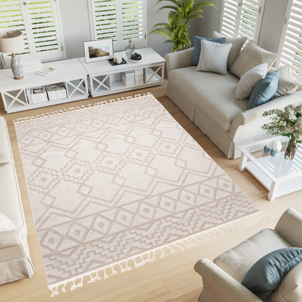 Dywan Timber Indoor Outdoor Beżowy Marokański z Frędzlami