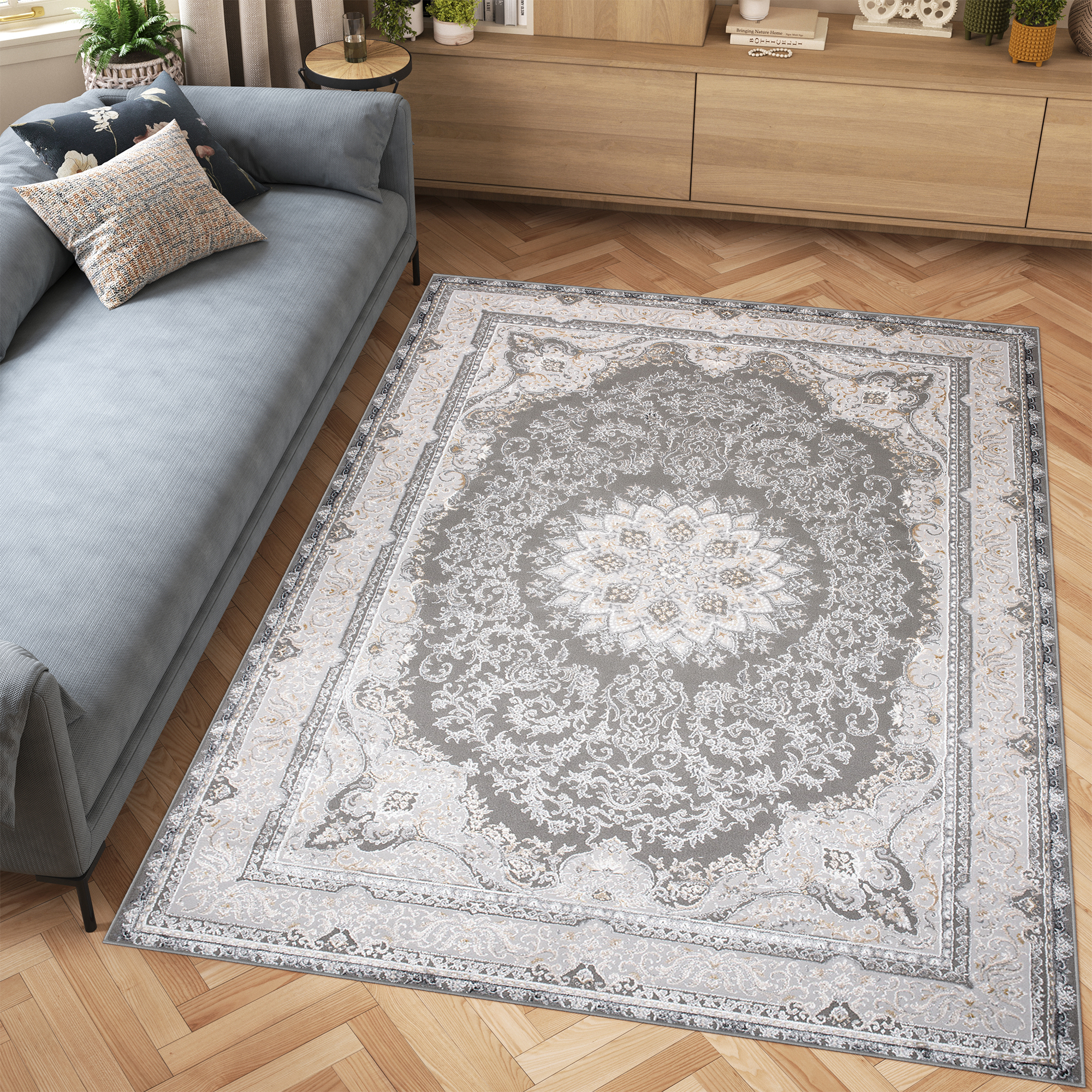 Dywan Hera Szary Beżowy Kremowy Klasyczny Efekt 3D