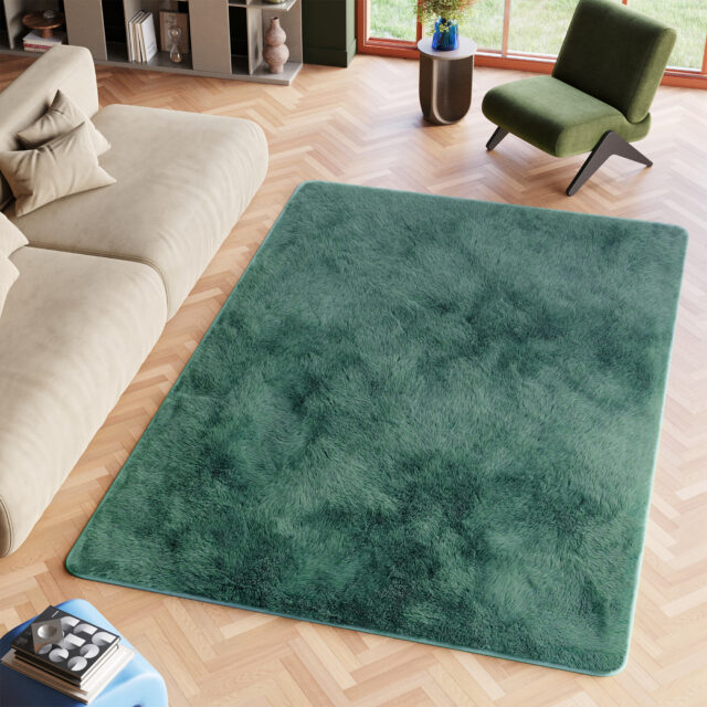 Dywan Silk Ciemny Zielony Antypoślizgowy Shaggy