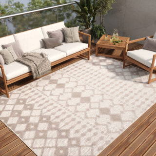 Dywan Zewnętrzny Patio Szary Beżowy Etniczny