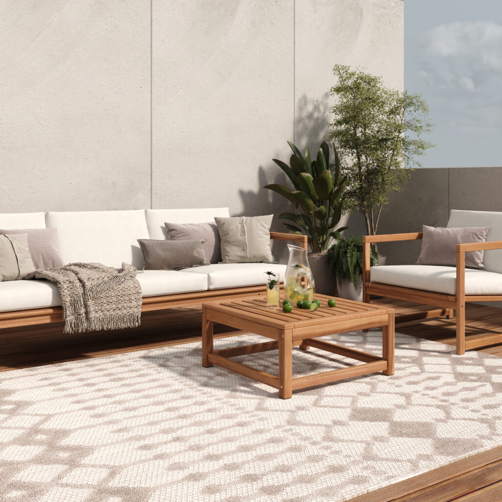 Dywan Zewnętrzny Patio Szary Beżowy Etniczny