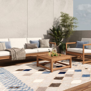 Dywan Zewnętrzny Patio Szary Niebieski Etniczny