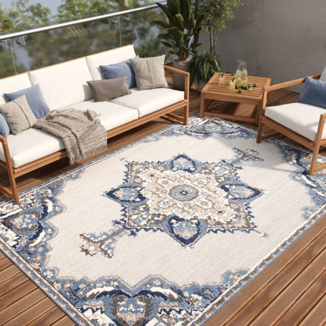 Dywan Zewnętrzny Patio Szary Niebieski Vintage