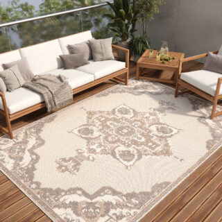 Dywan Zewnętrzny Patio Kremowy Beżowy Vintage