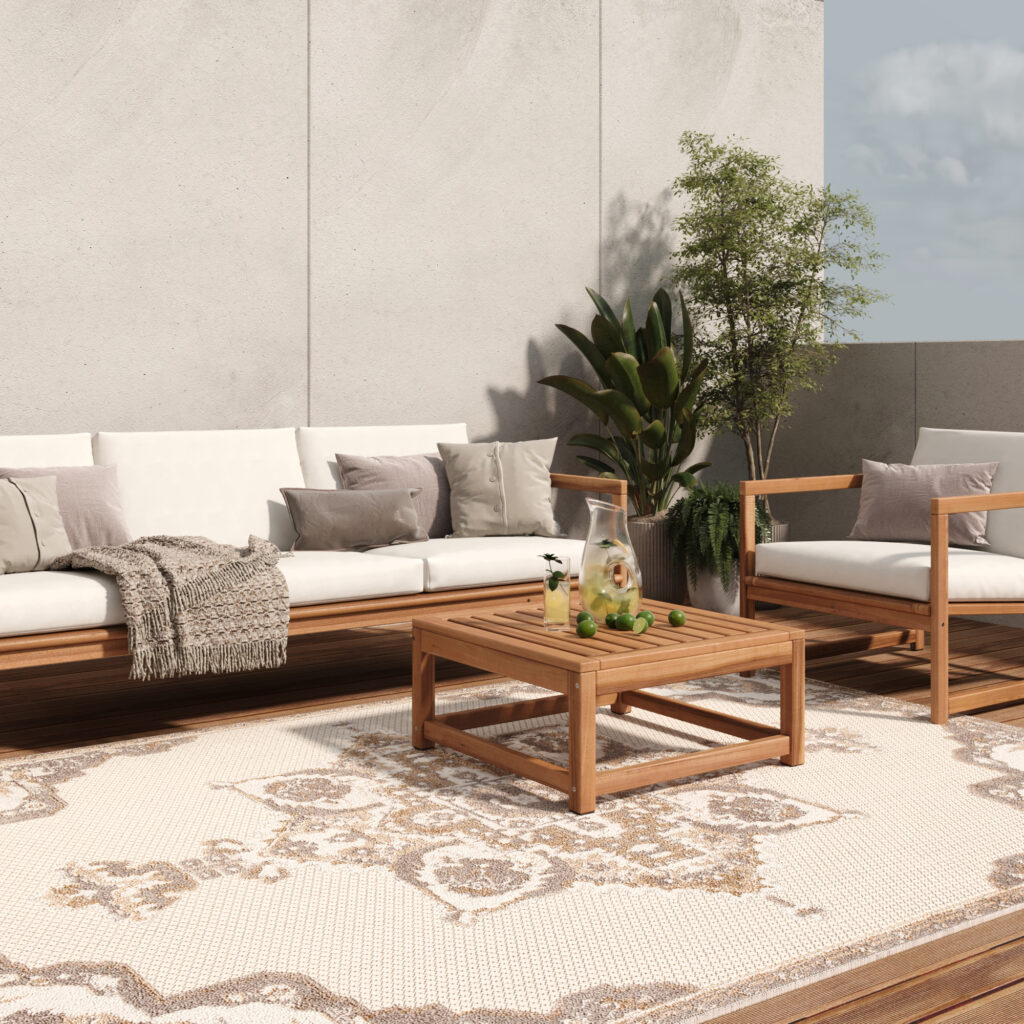 Dywan Zewnętrzny Patio Kremowy Beżowy Vintage