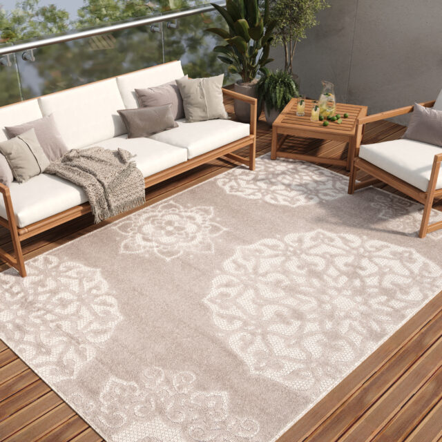 Dywan Zewnętrzny Patio Szary Ornamenty