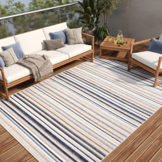 Dywan Zewnętrzny Patio Szary Niebieskie Pasy