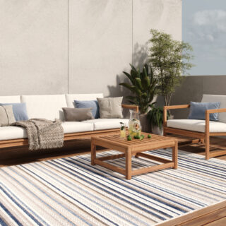 Dywan Zewnętrzny Patio Szary Niebieskie Pasy