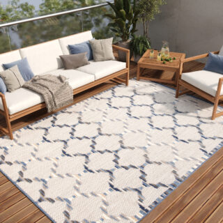 Dywan Zewnętrzny Patio Szary Niebieski Trellis