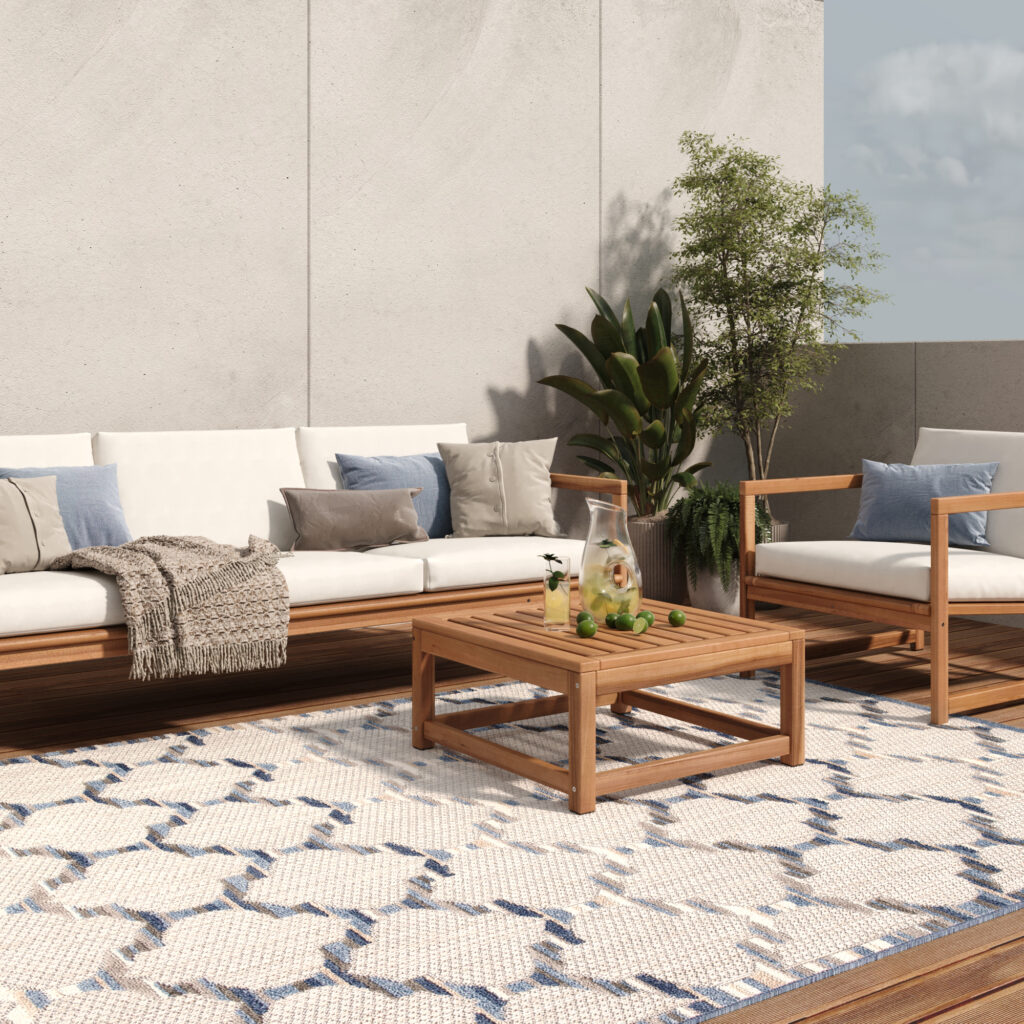 Dywan Zewnętrzny Patio Szary Niebieski Trellis