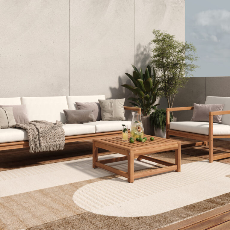 Dywan Zewnętrzny Patio Kremowy Brązowy