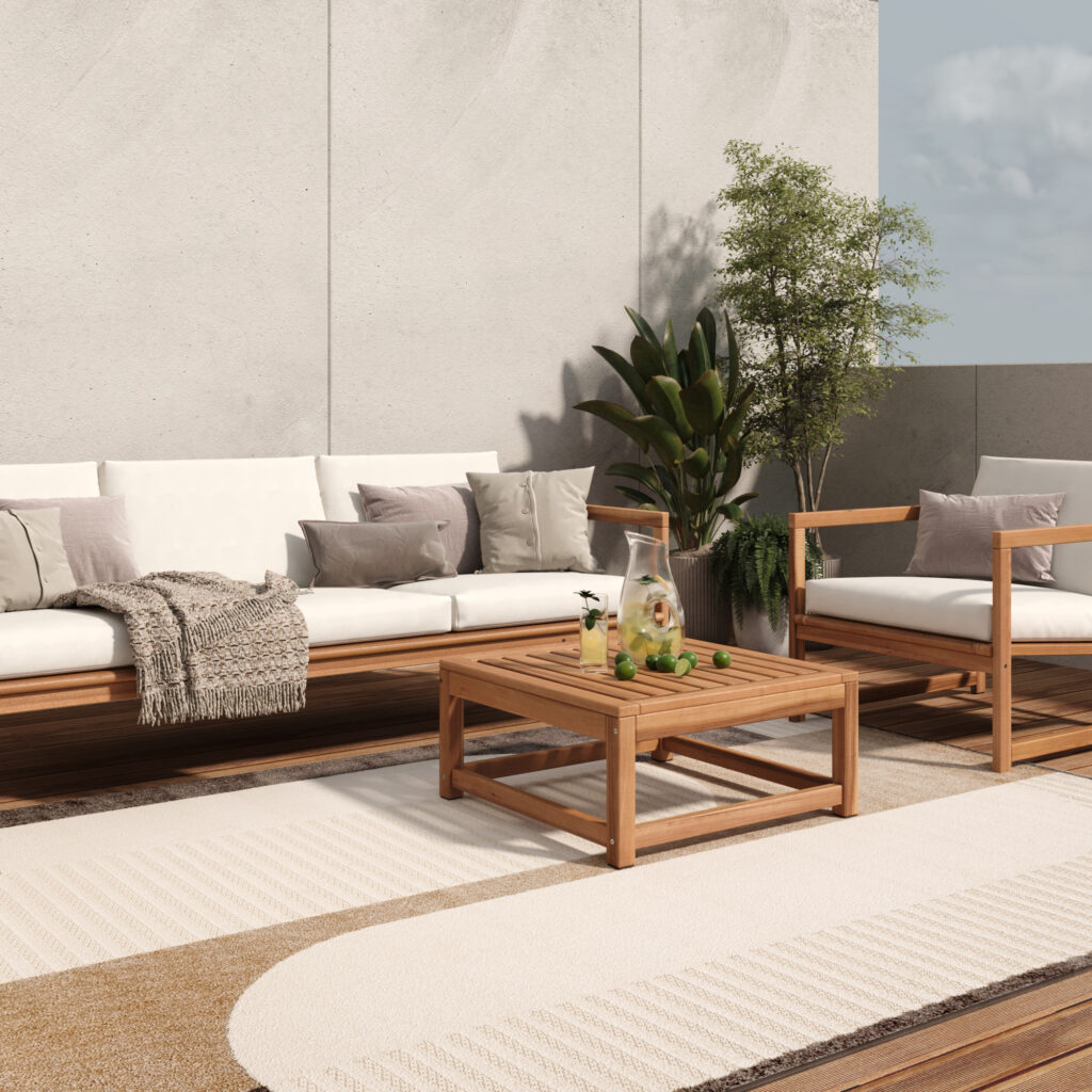 Dywan Zewnętrzny Patio Kremowy Brązowy Szary