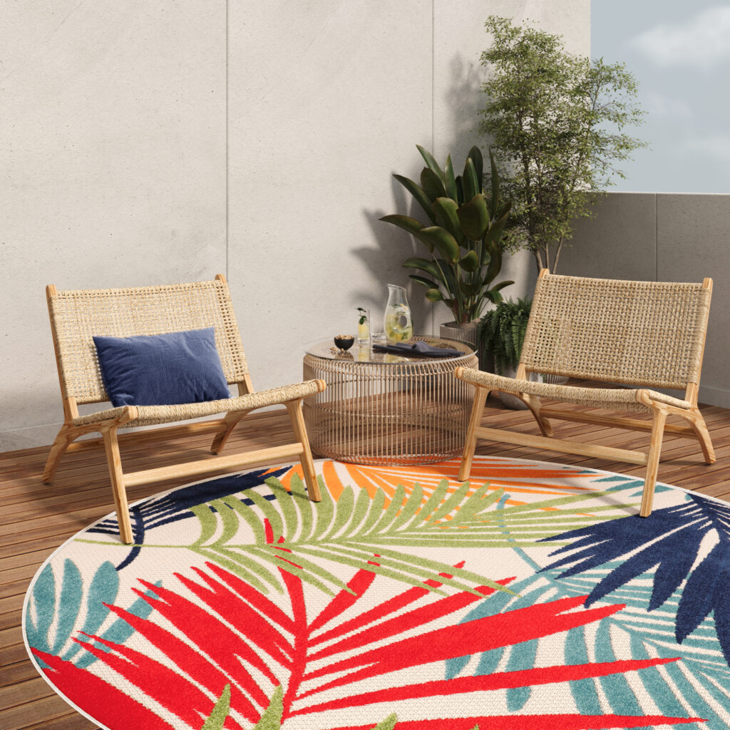 Dywan Zewnętrzny Patio Okrągły Wielokolorowy Liście
