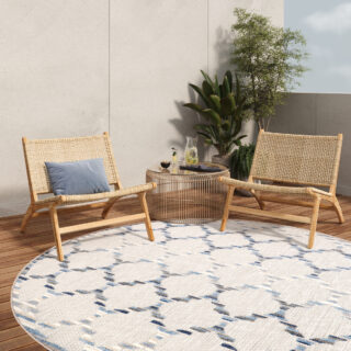 Dywan Zewnętrzny Patio Okrągły Szary Niebieski Trellis