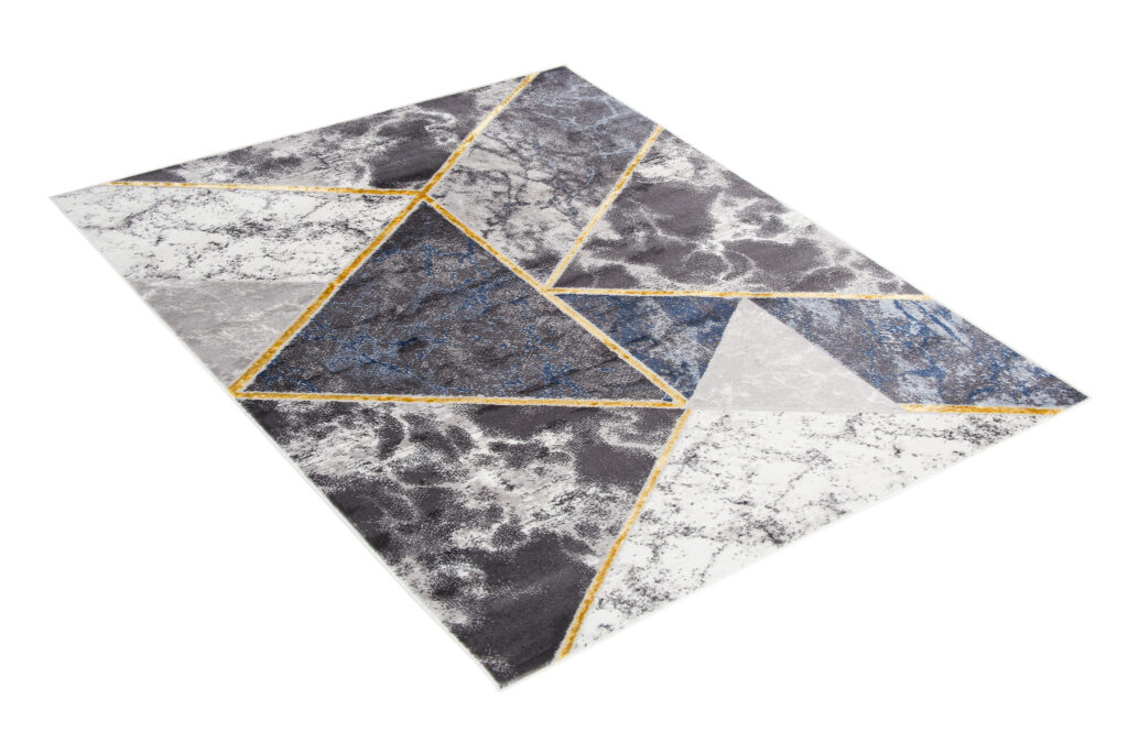 Dywan Shine Szary Niebieski Złoty Geometryczny Efekt 3D