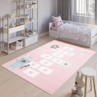 Dywan Dziecięcy Baby Różowy Królik Gra w Klasy