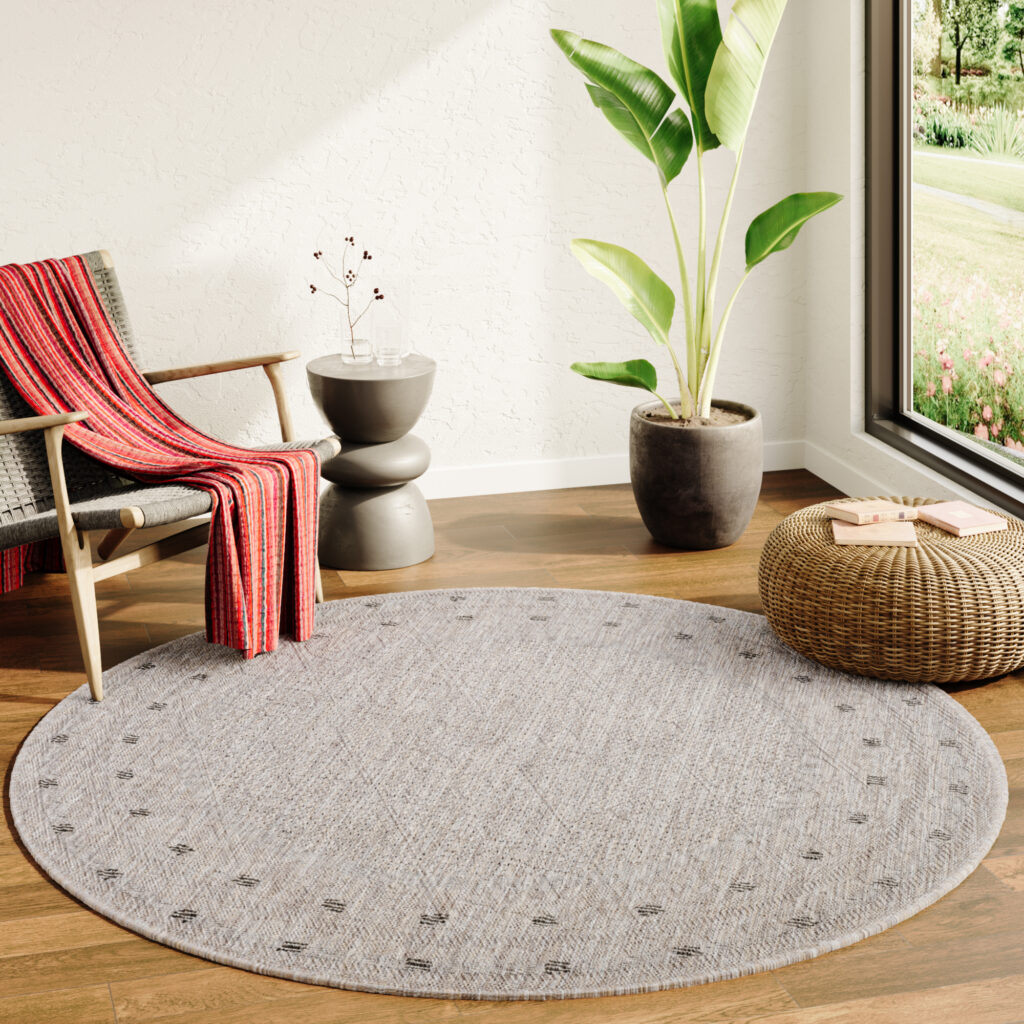 Dywan Melissa Okrągły Brązowy Ramka Indoor Outdoor