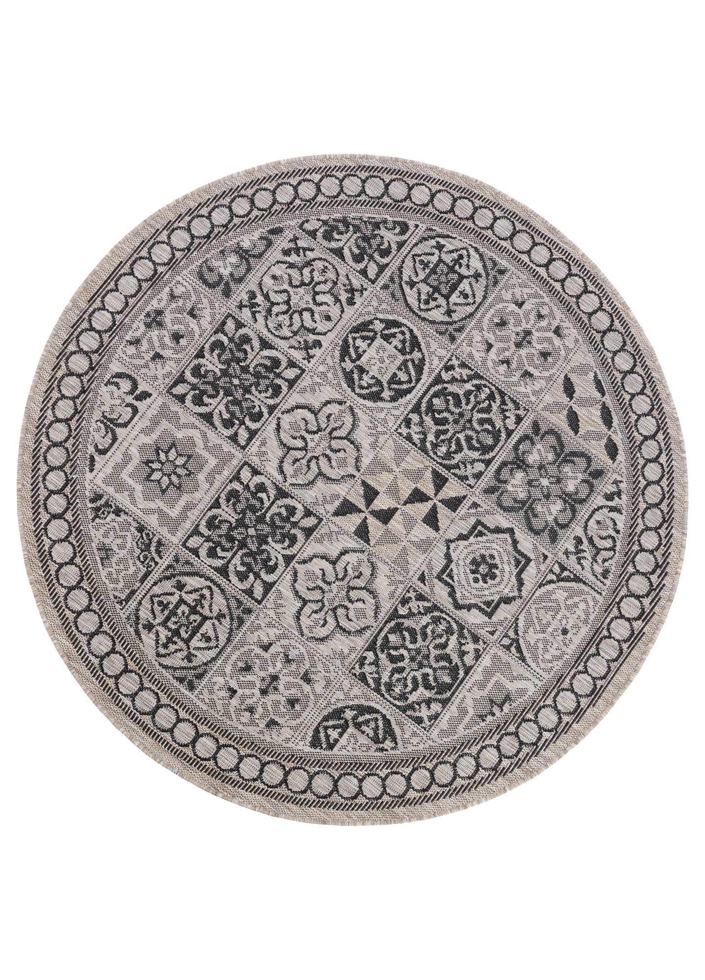 Dywan Melissa Okrągły Brązowy Czarny Mozaika Indoor Outdoor