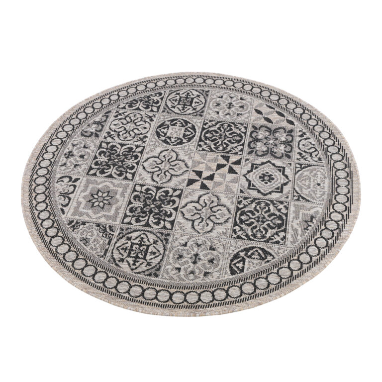 Dywan Melissa Okrągły Brązowy Czarny Mozaika Indoor Outdoor