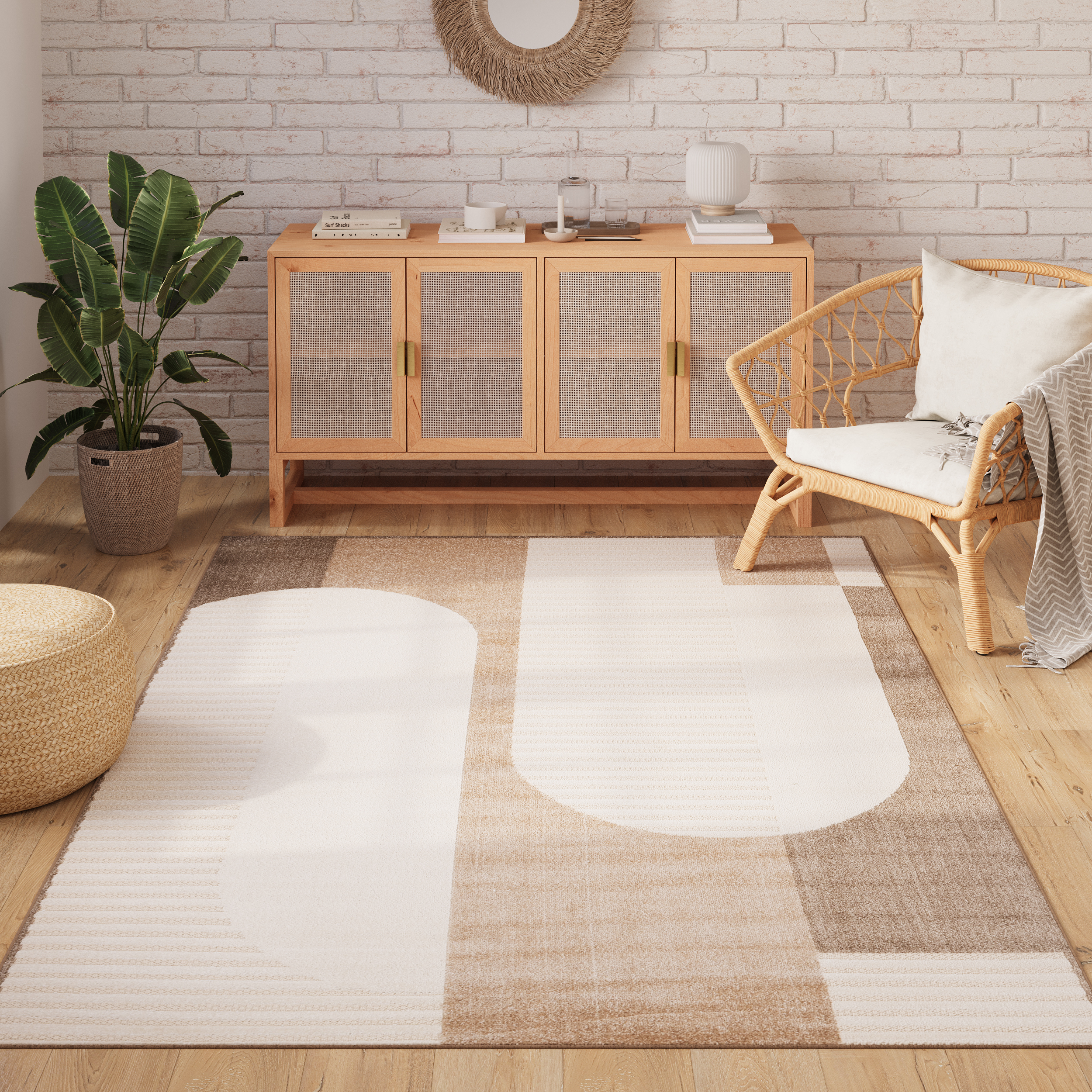 Dywan Zewnętrzny Patio Kremowy Brązowy