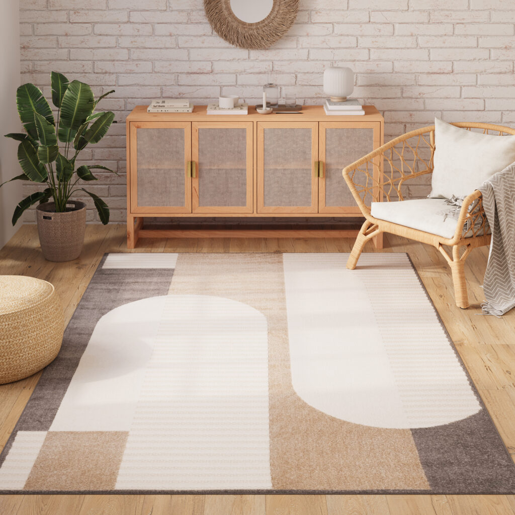 Dywan Zewnętrzny Patio Kremowy Brązowy Szary