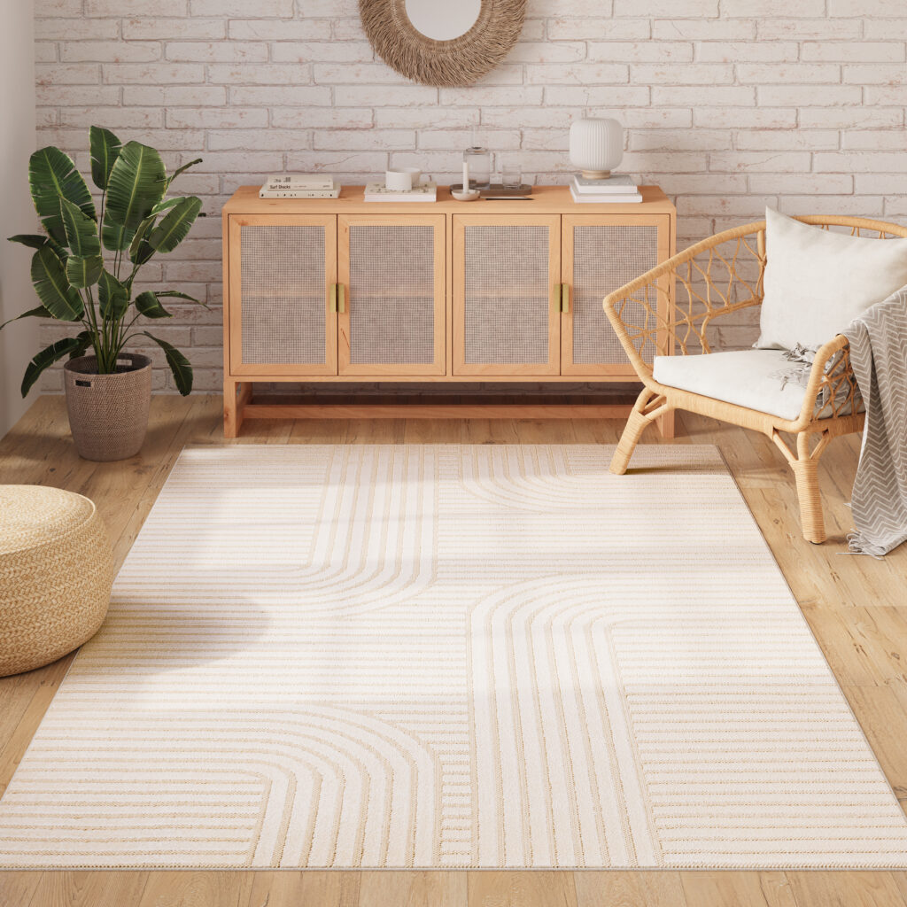 Dywan Zewnętrzny Patio Kremowy Geometryczny