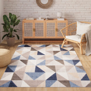 Dywan Zewnętrzny Patio Szary Niebieski Geometryczny