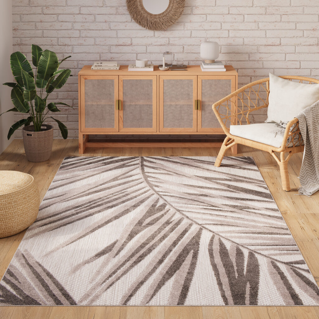 Dywan Zewnętrzny Patio Szary Beżowy Liście