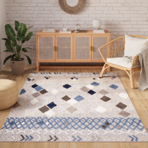 Dywan Zewnętrzny Patio Szary Niebieski Etniczny