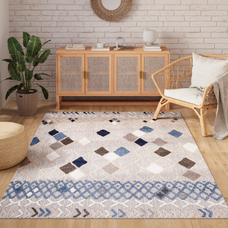 Dywan Zewnętrzny Patio Szary Niebieski Etniczny