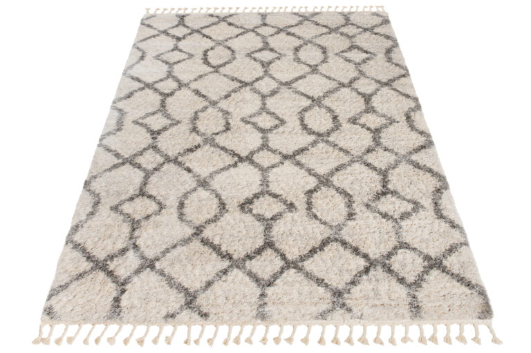 Dywan Versay Kremowy Szary Geometryczny z Frędzlami