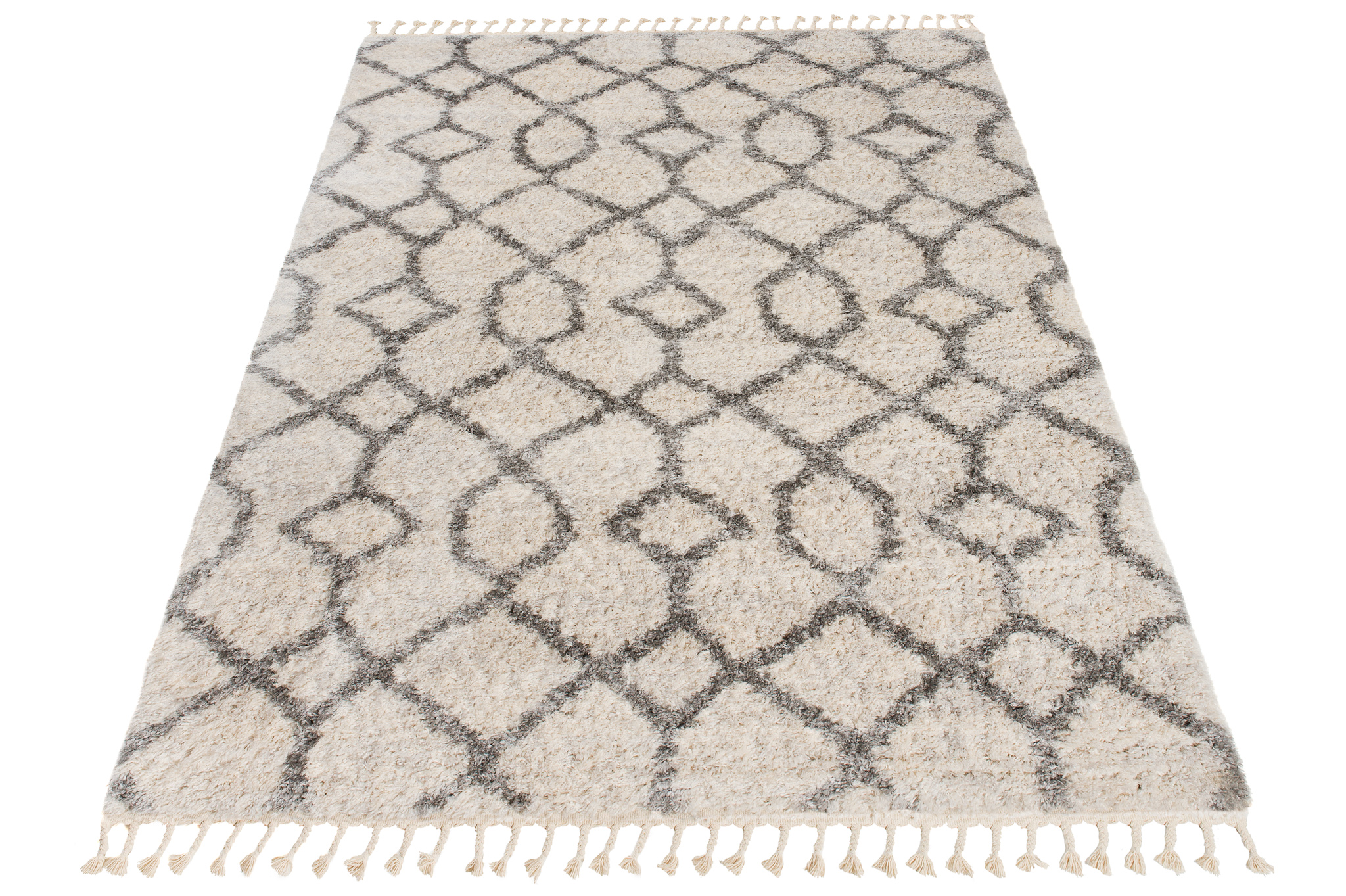 Dywan Versay Kremowy Szary Geometryczny z Frędzlami