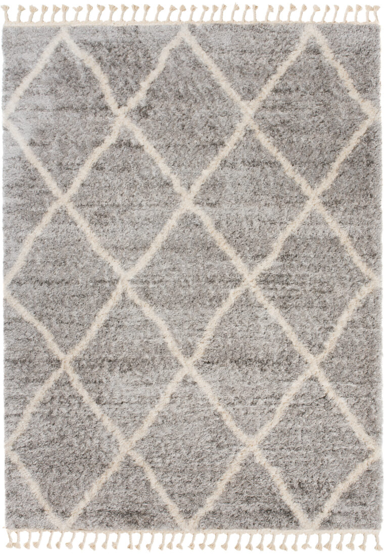 Dywan Versay Szary Kremowy w Kratę z Frędzlami