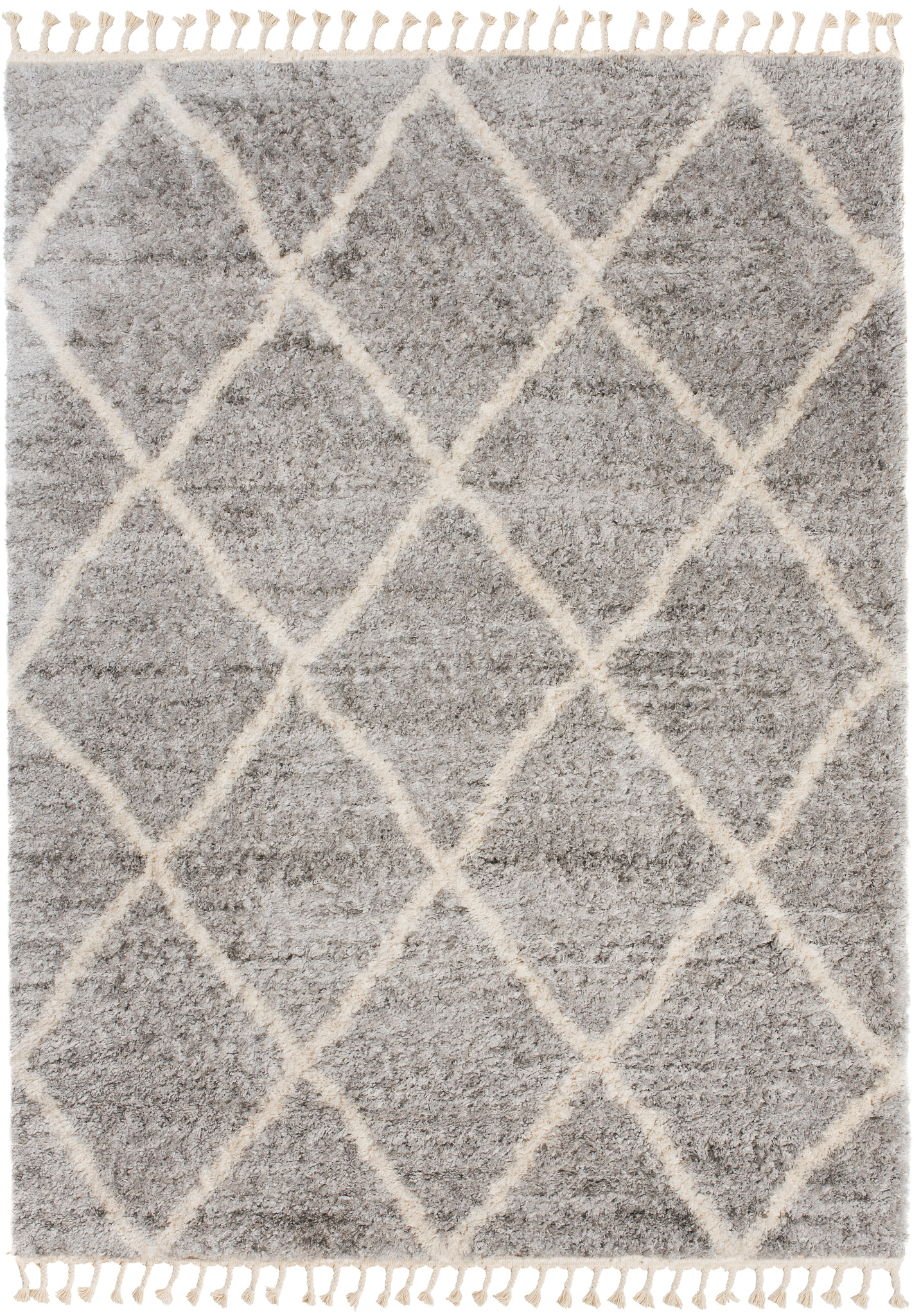 Dywan Versay Szary Kremowy w Kratę z Frędzlami