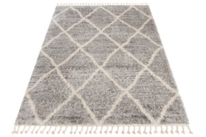 Dywan Versay Szary Kremowy w Kratę z Frędzlami