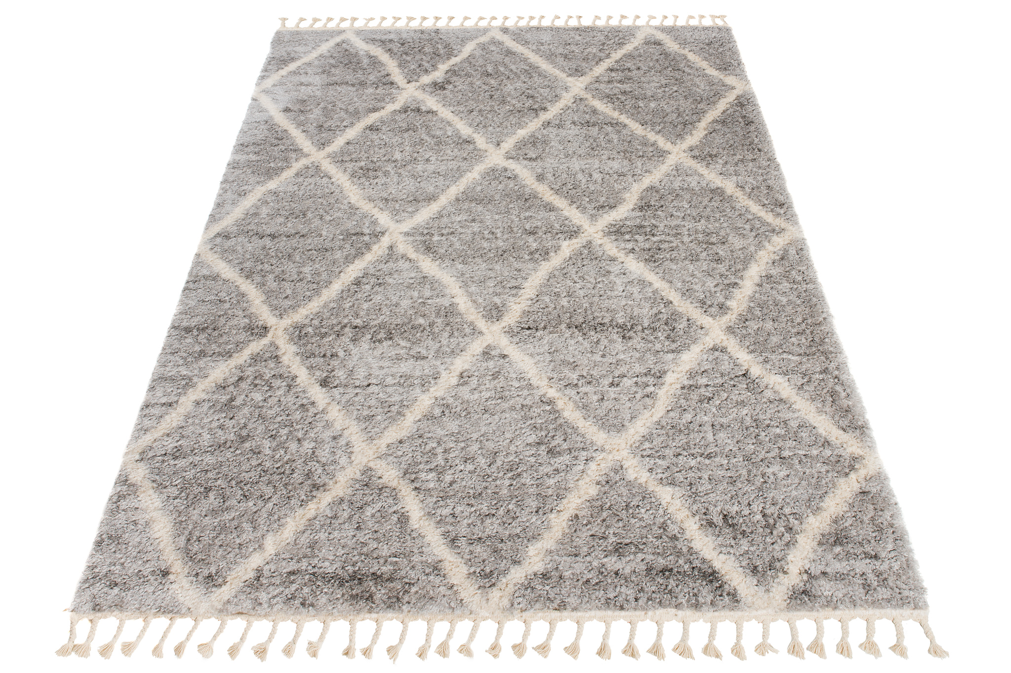 Dywan Versay Szary Kremowy w Kratę z Frędzlami