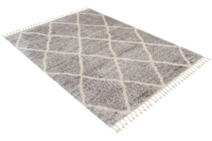 Dywan Versay Szary Kremowy w Kratę z Frędzlami