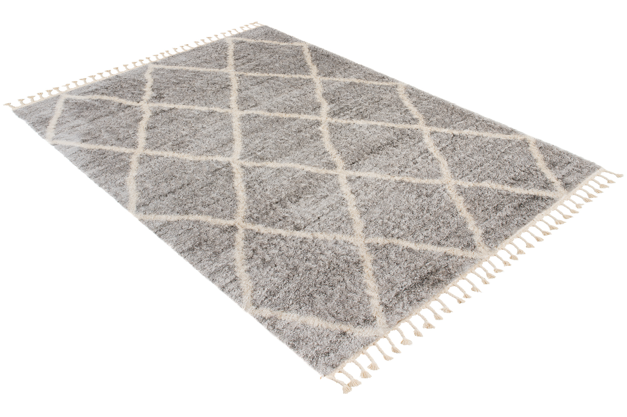 Dywan Versay Szary Kremowy w Kratę z Frędzlami