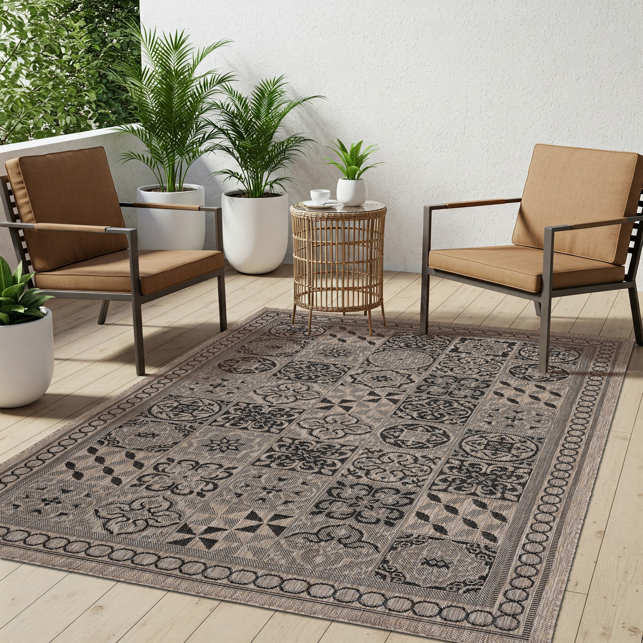 Dywan Melissa Brązowy Czarny Mozaika Indoor Outdoor