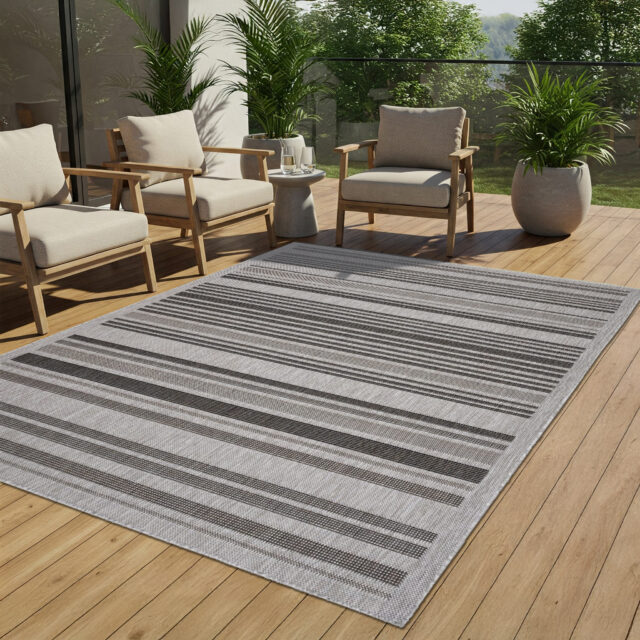 Dywan Melissa Szary Czarny Pasy Indoor Outdoor