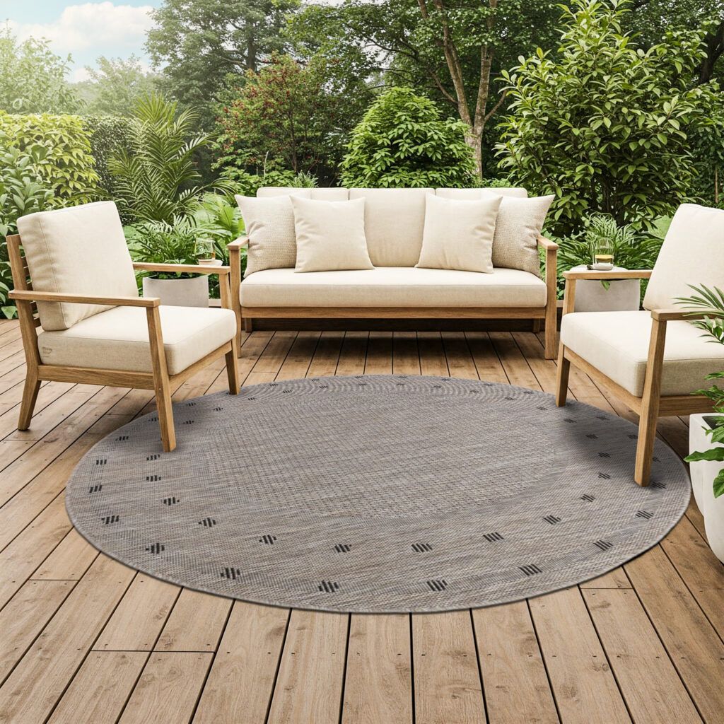 Dywan Melissa Okrągły Brązowy Ramka Indoor Outdoor