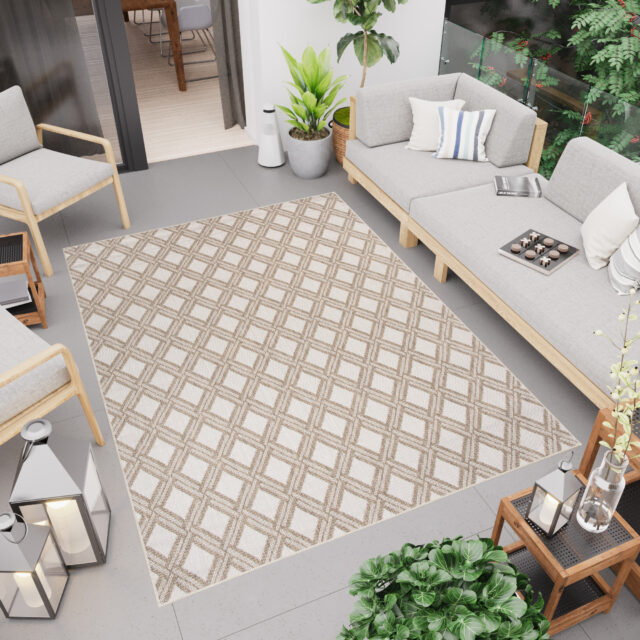 Dywan Zewnętrzny Capri Beżowy Geometryczny Krata