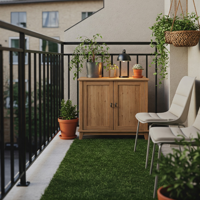 sztuczna trawa na balkonie