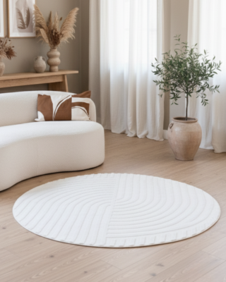 Dywan Hygge Okrągły Złamana Biel Linie