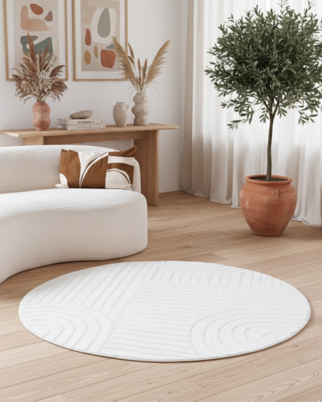Dywan Hygge Okrągły Złamana Biel Geometryczny