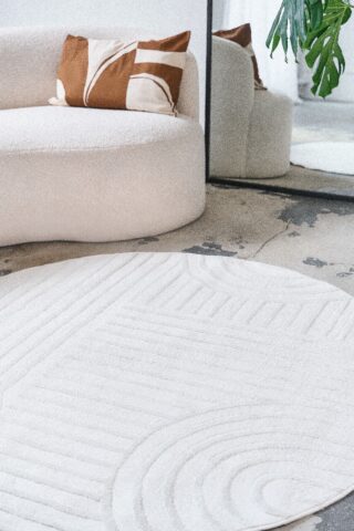 Dywan Hygge Okrągły Złamana Biel Geometryczny