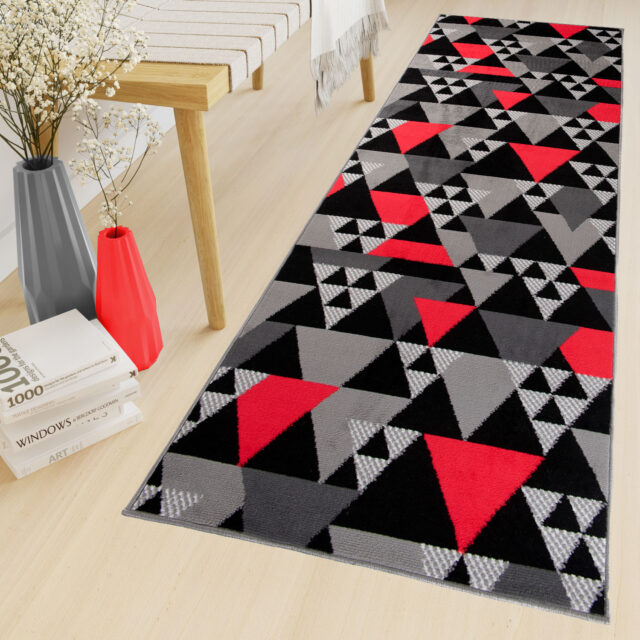 Chodnik Maya Szary Czerwony Geometryczny Trójkąty
