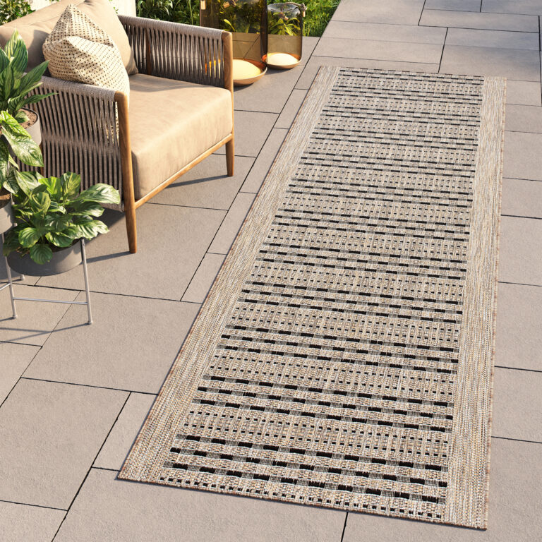 Chodnik Melissa Brązowy Czarny Pasy Indoor Outdoor