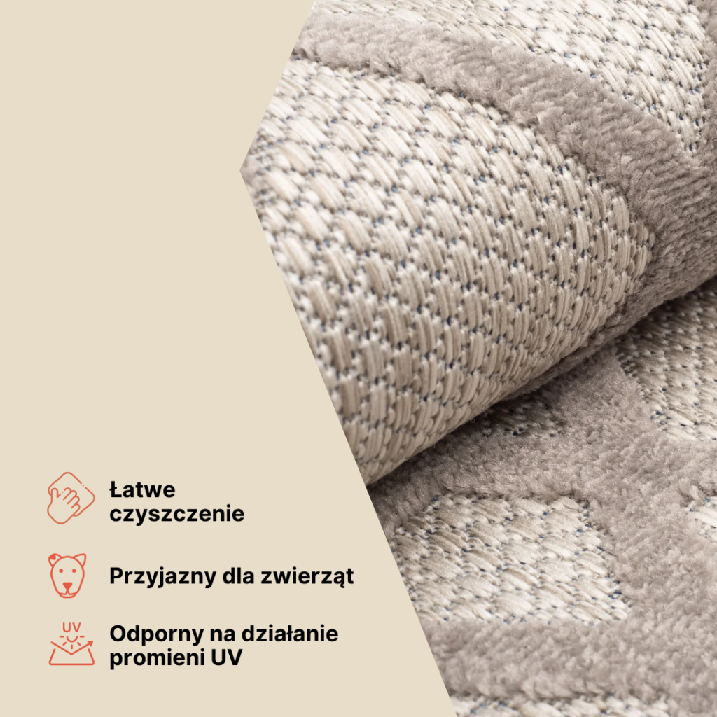 Dywan Zewnętrzny Patio Okrągły Kremowy Szary Kwiaty